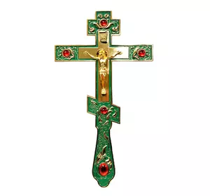Хрест в руку з камінням Лите Розп"яття (зелений)