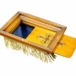 Карнавка (таця) для збирання грошей (дерево+тканина) синя